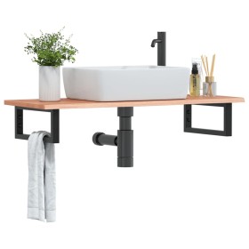 Wall-mounted steel and solid oak wood sink shelf by , bathroom vanities - Ref: Foro24-3302569, Price: 84,39 €, Discount: %