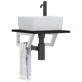 Wall-mounted steel and solid oak wood sink shelf by , bathroom vanities - Ref: Foro24-3302574, Price: 52,99 €, Discount: %