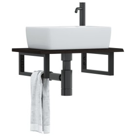 Estante de lavabo de pared de acero y madera maciza de roble de , Tocadores de baño - Ref: Foro24-3302581, Precio: 66,99 €, D...