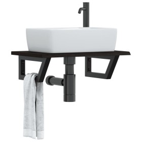 Estante de lavabo de pared de acero y madera maciza de roble de , Tocadores de baño - Ref: Foro24-3302583, Precio: 68,33 €, D...