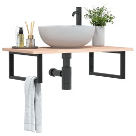 Estante de lavabo de pared de acero y madera maciza de roble de , Tocadores de baño - Ref: Foro24-3302597, Precio: 77,99 €, D...