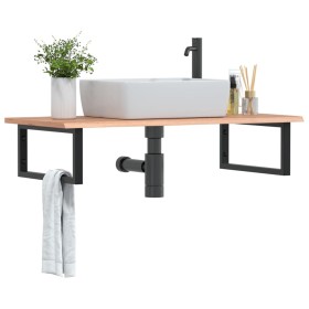 Wall-mounted steel and solid oak wood sink shelf by , bathroom vanities - Ref: Foro24-3302613, Price: 87,18 €, Discount: %