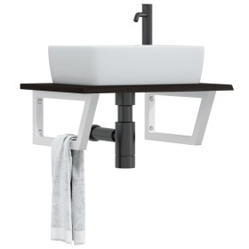 Wall-mounted steel and solid oak wood sink shelf by , bathroom vanities - Ref: Foro24-3302618, Price: 76,99 €, Discount: %