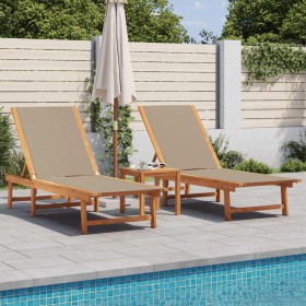 2 solid acacia wood sun loungers with taupe textilene. by , Loungers - Ref: Foro24-3279251, Price: 318,50 €, Discount: %