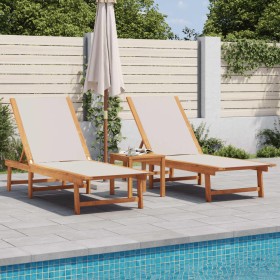 2 sun loungers with solid acacia wood table and gray textilene by , Loungers - Ref: Foro24-3279253, Price: 343,99 €, Discount: %