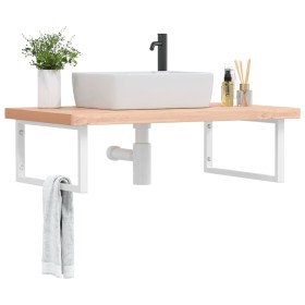 Estante de lavabo de pared de acero y madera maciza de haya de , Tocadores de baño - Ref: Foro24-3302520, Precio: 130,99 €, D...