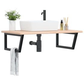 Wall-mounted steel and solid oak wood sink shelf by , bathroom vanities - Ref: Foro24-3302467, Price: 113,99 €, Discount: %