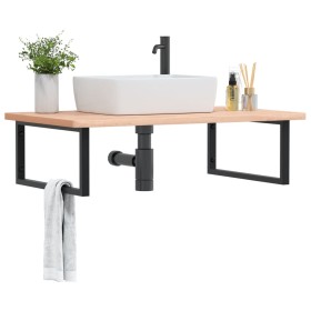 Wandwaschtischregal aus Stahl und massiver Buche von , Badezimmerwaschtische - Ref: Foro24-3302517, Preis: 104,44 €, Rabatt: %