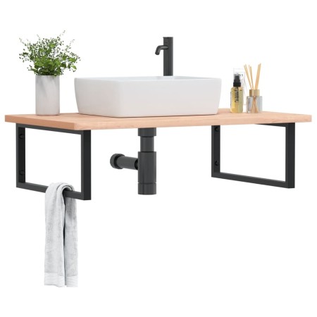 Wall-mounted sink shelf made of steel and solid beech wood by , bathroom vanities - Ref: Foro24-3302517, Price: 101,98 €, Dis...