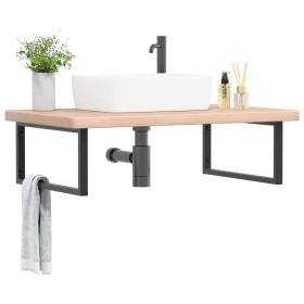 Wall-mounted steel and solid oak wood sink shelf by , bathroom vanities - Ref: Foro24-3302473, Price: 147,95 €, Discount: %