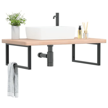 Wall-mounted steel and solid oak wood sink shelf by , bathroom vanities - Ref: Foro24-3302473, Price: 145,37 €, Discount: %