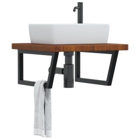 Wall-mounted steel and solid oak wood sink shelf by , bathroom vanities - Ref: Foro24-3302499, Price: 117,50 €, Discount: %