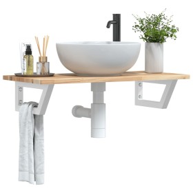 Wall-mounted sink shelf made of steel and solid acacia wood by , bathroom vanities - Ref: Foro24-3302666, Price: 58,99 €, Dis...