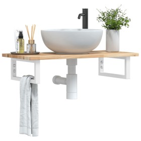 Wall-mounted sink shelf made of steel and solid acacia wood by , bathroom vanities - Ref: Foro24-3302664, Price: 60,12 €, Dis...