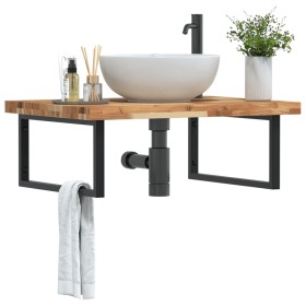 Wall-mounted sink shelf made of steel and solid acacia wood by , bathroom vanities - Ref: Foro24-3302941, Price: 140,99 €, Di...