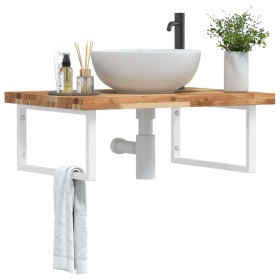 Wall-mounted sink shelf made of steel and solid acacia wood by , bathroom vanities - Ref: Foro24-3302936, Price: 121,76 €, Di...