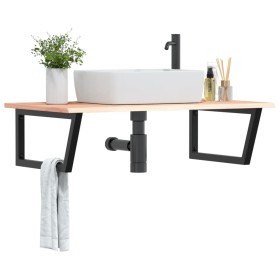 Wall-mounted steel and solid oak wood sink shelf by , bathroom vanities - Ref: Foro24-3302639, Price: 106,99 €, Discount: %