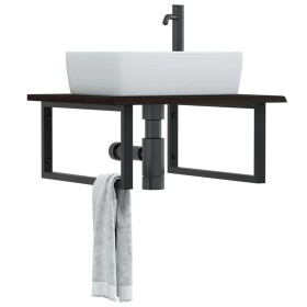 Wall-mounted steel and solid oak wood sink shelf by , bathroom vanities - Ref: Foro24-3302653, Price: 73,60 €, Discount: %