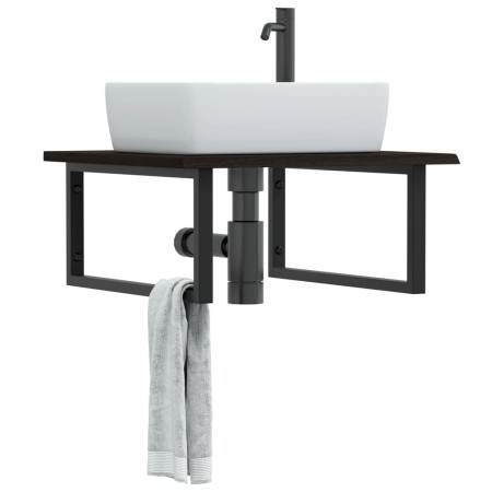 Wall-mounted steel and solid oak wood sink shelf by , bathroom vanities - Ref: Foro24-3302653, Price: 73,56 €, Discount: %