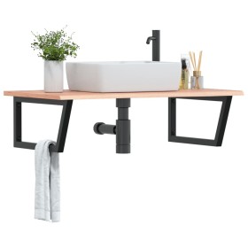 Wall-mounted steel and solid oak wood sink shelf by , bathroom vanities - Ref: Foro24-3302651, Price: 92,99 €, Discount: %