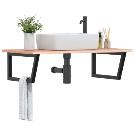 Wall-mounted steel and solid oak wood sink shelf by , bathroom vanities - Ref: Foro24-3302651, Price: 93,53 €, Discount: %