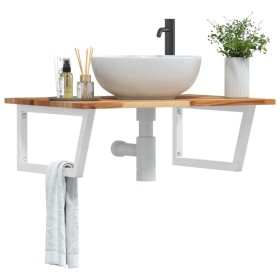 Wall-mounted sink shelf made of steel and solid acacia wood by , bathroom vanities - Ref: Foro24-3302922, Price: 82,32 €, Dis...