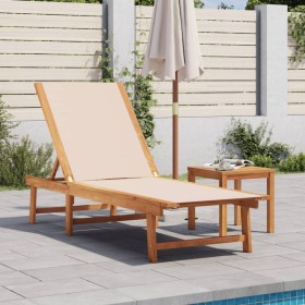 Solid acacia wood sun lounger with cream textilene by , Loungers - Ref: Foro24-4008412, Price: 172,99 €, Discount: %