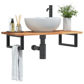 Wall-mounted sink shelf made of steel and solid acacia wood by , bathroom vanities - Ref: Foro24-3302721, Price: 66,99 €, Dis...