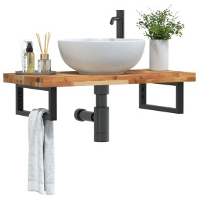 Wall-mounted sink shelf made of steel and solid acacia wood by , bathroom vanities - Ref: Foro24-3302737, Price: 72,99 €, Dis...