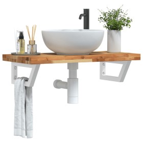 Wall-mounted sink shelf made of steel and solid acacia wood by , bathroom vanities - Ref: Foro24-3302742, Price: 85,99 €, Dis...