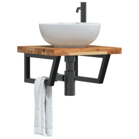 Wall-mounted sink shelf made of steel and solid acacia wood by , bathroom vanities - Ref: Foro24-3302775, Price: 73,99 €, Dis...