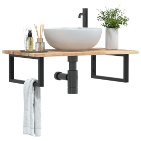 Wall-mounted sink shelf made of steel and solid acacia wood by , bathroom vanities - Ref: Foro24-3302777, Price: 70,87 €, Dis...