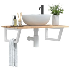 Wall-mounted sink shelf made of steel and solid acacia wood by , bathroom vanities - Ref: Foro24-3302782, Price: 68,47 €, Dis...