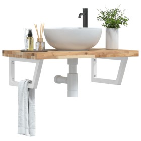 Wall-mounted sink shelf made of steel and solid acacia wood by , bathroom vanities - Ref: Foro24-3302810, Price: 115,65 €, Di...