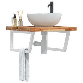 Wall-mounted sink shelf made of steel and solid acacia wood by , bathroom vanities - Ref: Foro24-3302886, Price: 94,05 €, Dis...