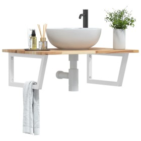 Wall-mounted sink shelf made of steel and solid acacia wood by , bathroom vanities - Ref: Foro24-3302890, Price: 80,86 €, Dis...