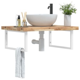 Wall-mounted sink shelf made of steel and solid acacia wood by , bathroom vanities - Ref: Foro24-3302908, Price: 139,67 €, Di...