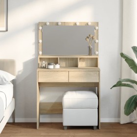 Dresser with LED lights in Sonoma oak color, 80x41x134.5 cm by , Bedroom Dressers - Ref: Foro24-848187, Price: 134,71 €, Disc...