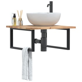 Wall-mounted sink shelf made of steel and solid acacia wood by , bathroom vanities - Ref: Foro24-3302873, Price: 70,99 €, Dis...