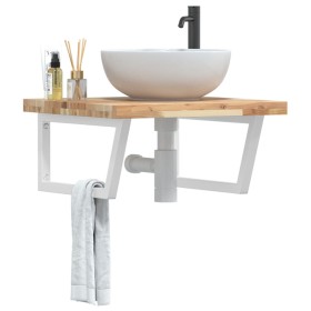 Estante de lavabo de pared acero y madera maciza de acacia de , Tocadores de baño - Ref: Foro24-3302878, Precio: 90,99 €, Des...