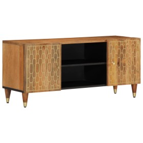 Solid mango wood TV stand 105x33x46 cm by , CD and DVD storage - Ref: Foro24-358284, Price: 111,04 €, Discount: %