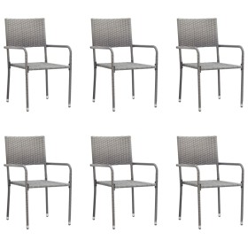 Stackable garden dining chairs, set of 6, made of synthetic gray rattan. by , Garden chairs - Ref: Foro24-318703, Price: 191,...