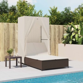 Double sun lounger with roof and brown synthetic rattan curtains by , Loungers - Ref: Foro24-368100, Price: 309,35 €, Discoun...