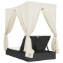 Double sun lounger with roof and black synthetic rattan curtains by , Loungers - Ref: Foro24-368072, Price: 325,82 €, Discoun...