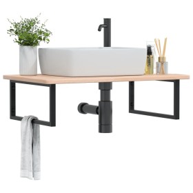 Wall-mounted steel and solid oak wood sink shelf by , bathroom vanities - Ref: Foro24-3302465, Price: 118,96 €, Discount: %