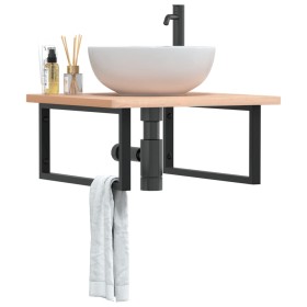 Estante de lavabo de pared de acero y madera maciza de haya de , Tocadores de baño - Ref: Foro24-3302501, Precio: 78,99 €, De...