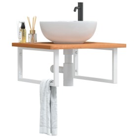 Estante de lavabo de pared de acero y madera maciza de haya de , Tocadores de baño - Ref: Foro24-3302508, Precio: 87,99 €, De...