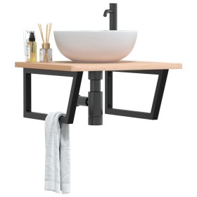 Wall-mounted sink shelf made of steel and solid beech wood by , bathroom vanities - Ref: Foro24-3302503, Price: 83,91 €, Disc...