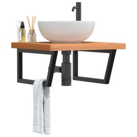 Wall-mounted sink shelf made of steel and solid beech wood by , bathroom vanities - Ref: Foro24-3302515, Price: 100,99 €, Dis...