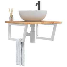 Wall-mounted steel and solid oak wood sink shelf by , bathroom vanities - Ref: Foro24-3302478, Price: 87,11 €, Discount: %